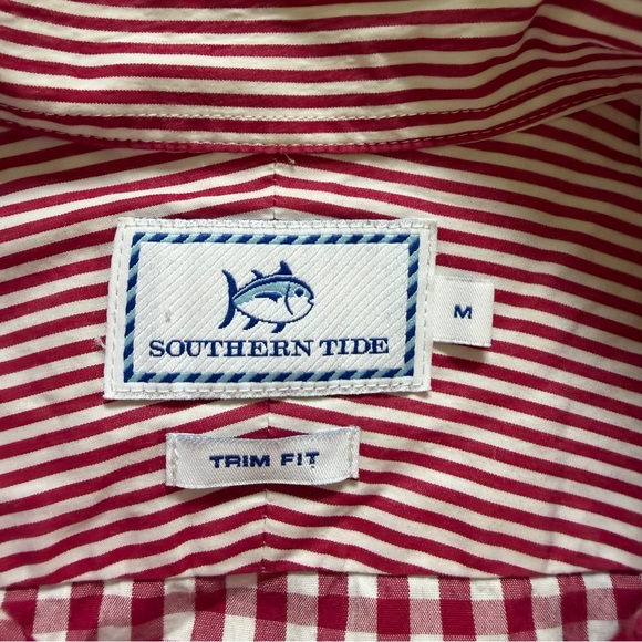 Southern‎ Tide Men’s Red Gingham Button Down Shirt Medium Trim Fit Cotton - Picture 2 of 8